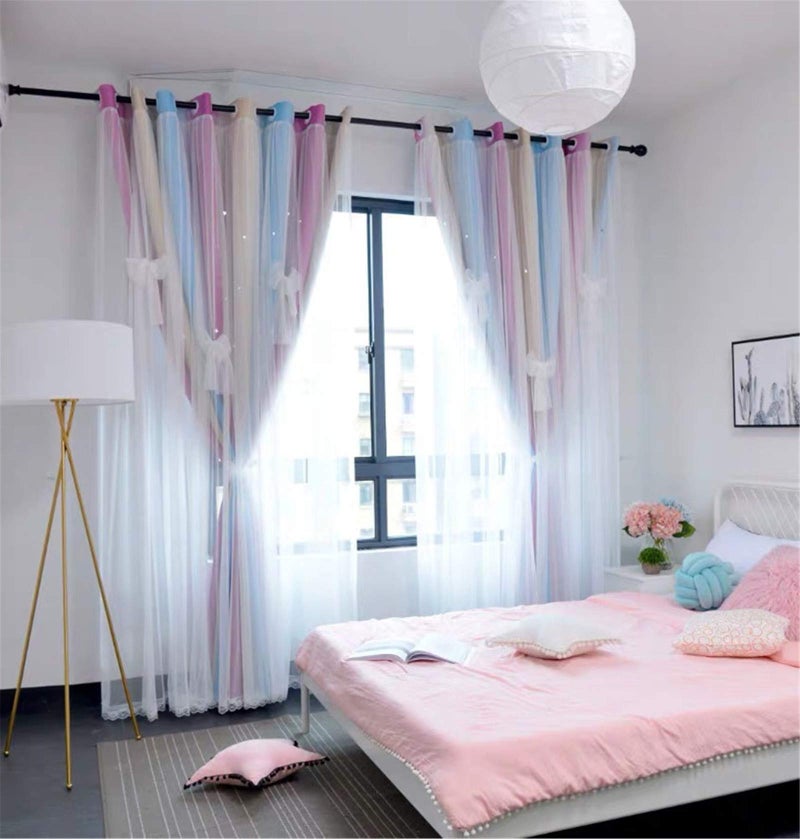 Yancorp Curtains for Girls Bedroom Kids Room Curtain Colorful Window Nursery Curtain 96 inches Length Room Darkening Grommet 2 Layers (Pink Blue, W52 X L96) - Image 2